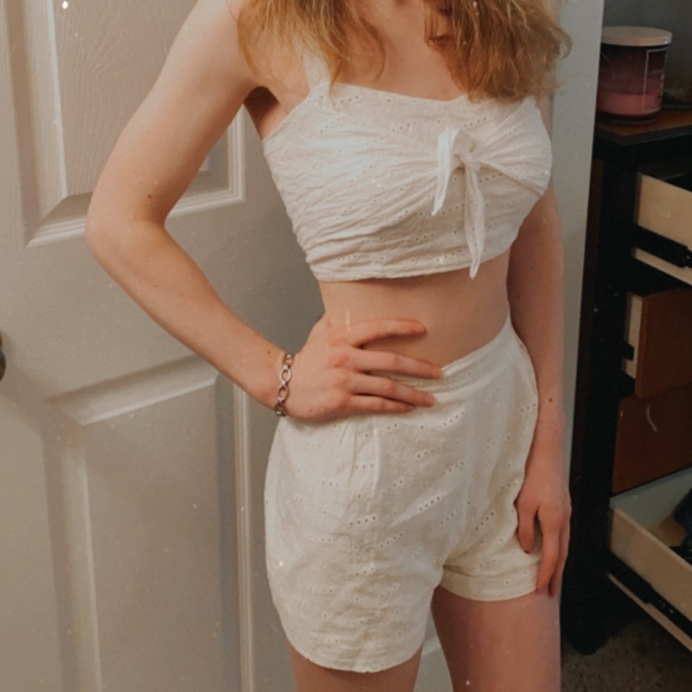 white eyelet two piece crop set!